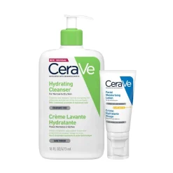 CeraVe Cleanse & Protect Face Routine for Dry Skin, Hydrating Cleanser and Facial Moisturiser with SPF50